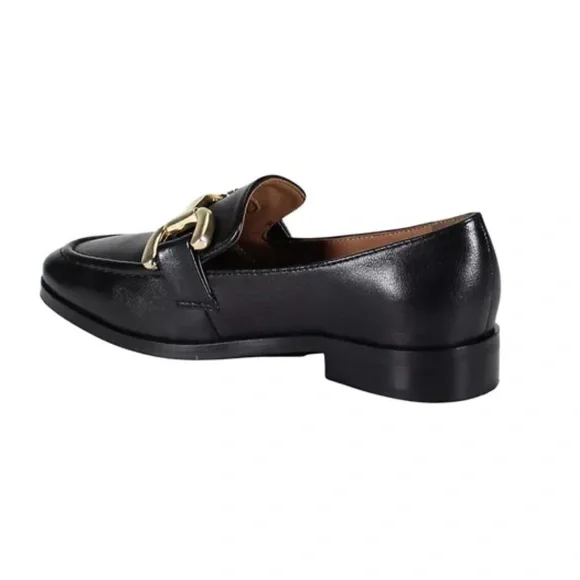 Diva True Women Black Leather Loafers Gold Accent Comfortable Office Work Travel - Picture 3 of 4
